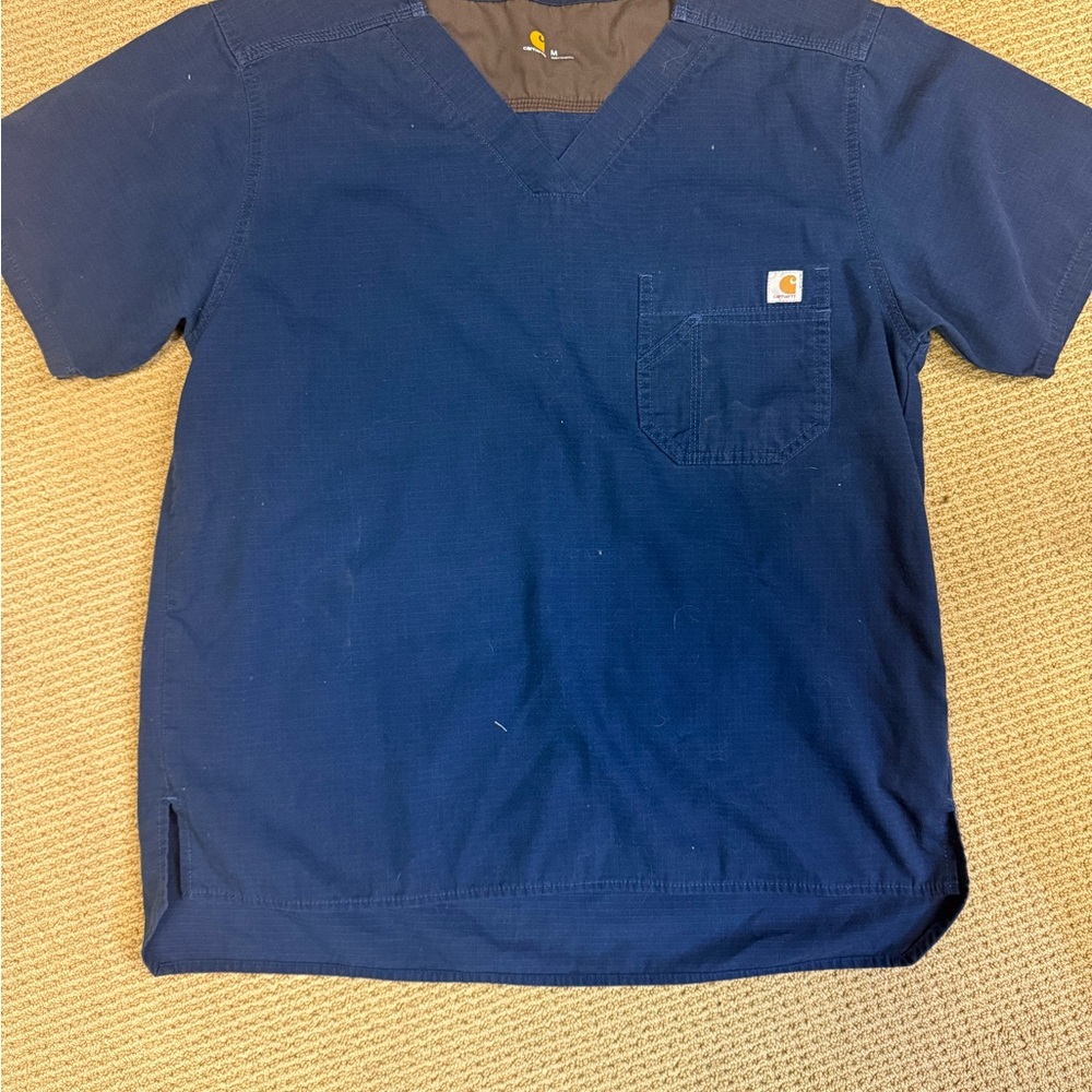 Medium Carhartt Navy Blue V-Neck Scrub Top